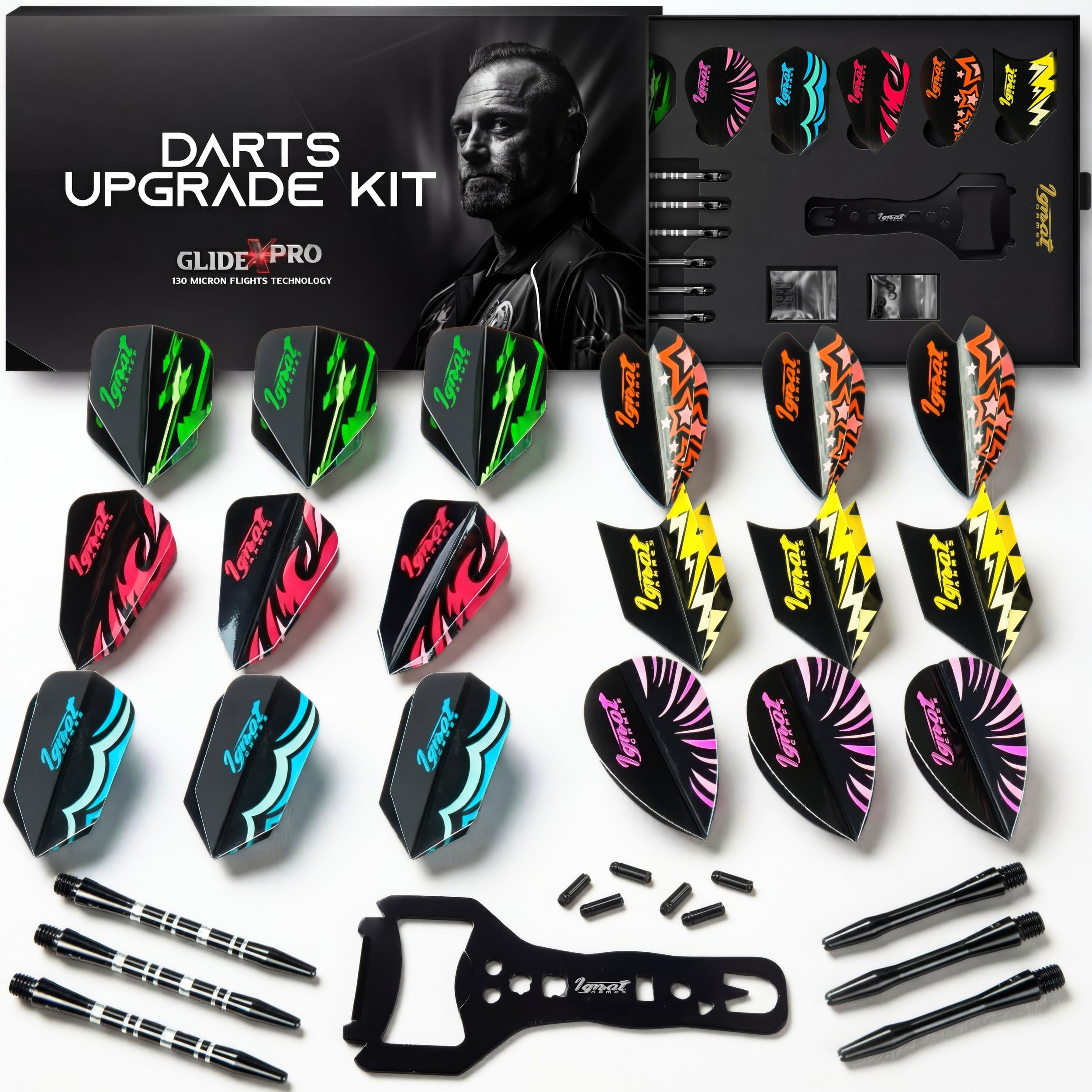IgnatGames Dart Flights and Accessories - Sets of Different Shape Darts Flights and Flights Protectors, Darts Accessories Kit (Upgrade Kit)