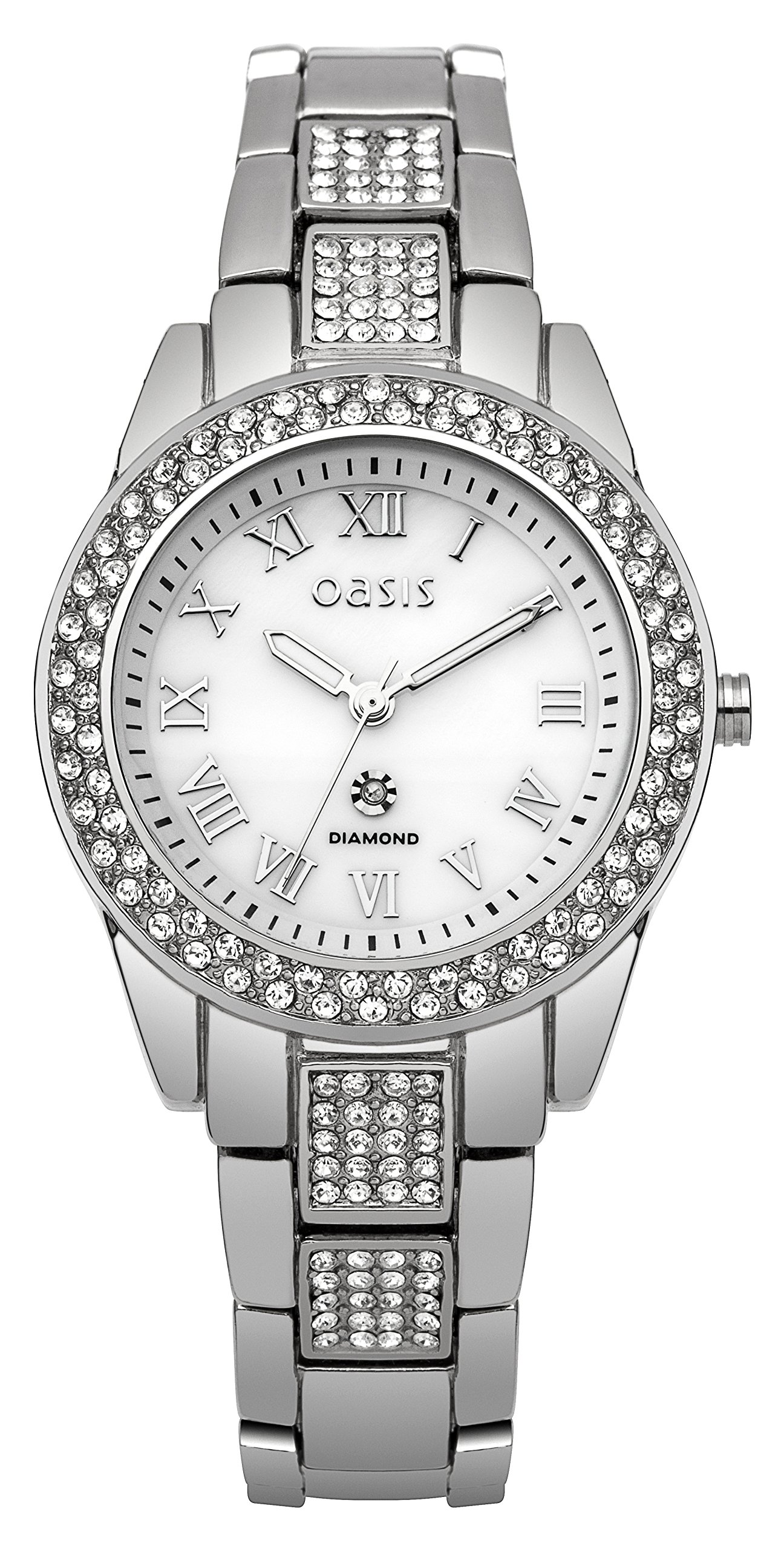 Oasis Women's Quartz Watch with White Dial Analogue Display and Silver Bracelet B1537