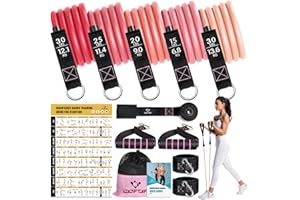 COFOF Resistance Bands with Handles for Women, 5 Level Exercise Bands Workout Bands for Physical Therapy, Yoga, Pilates, Door Anchor, Storage Pouch