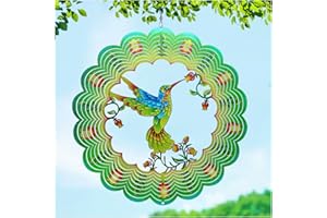 TIGGSY Hummingbird Wind Spinners Hummingbird Gifts for Women/Men 12 inch 3D Stainless Steel Hanging Wind Spinner Metal Bird Wind Catchers Kinetic Sculpture for Indoor/Outdoor Decor,Yard Art,Garden Decoration