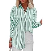 Diosun Womens Striped Button Down Shirts Classic Long Sleeve Stylish Collared Office Work Blouses Tops