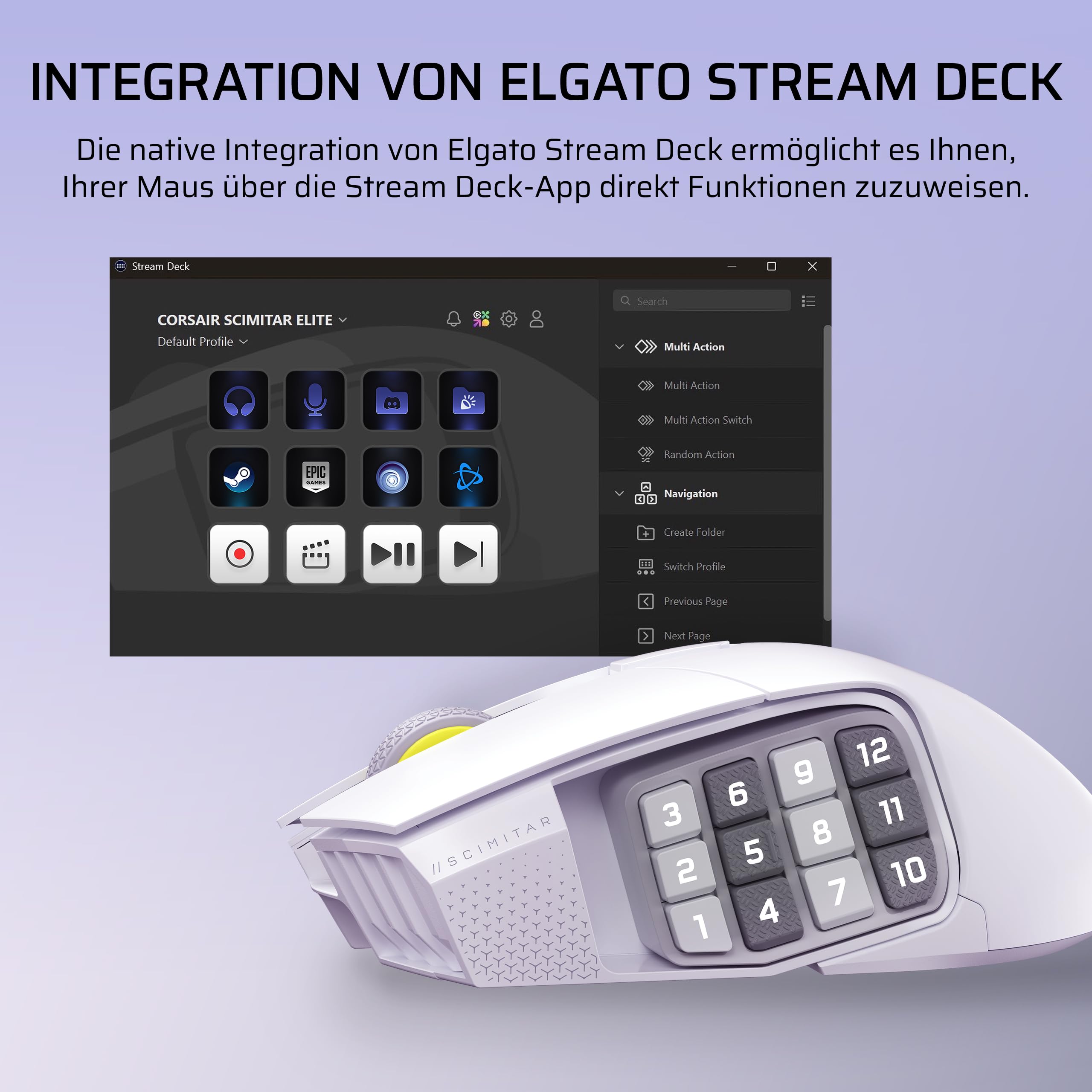 Corsair Scimitar Elite Wireless SE MMO Gaming Maus – 33.000 DPI, 16 Programmierbare Tasten, Einstellbarer Key Slider, Virtual Stream Deck, 1K Hyper-Polling - PC, PS5, PS4, Xbox, Mac – Weiß 4