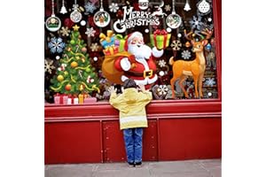 Oleda Christmas Window Clings Decorations Large Santa Claus Christmas Stickers Xmas Tree Snowflake Double Side Reusable Decal