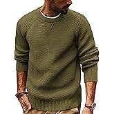 PJ PAUL JONES Mens Crewneck Sweater Waffle Knitted Pullover Sweaters Raglan Sleeve Knitwear Sweaters