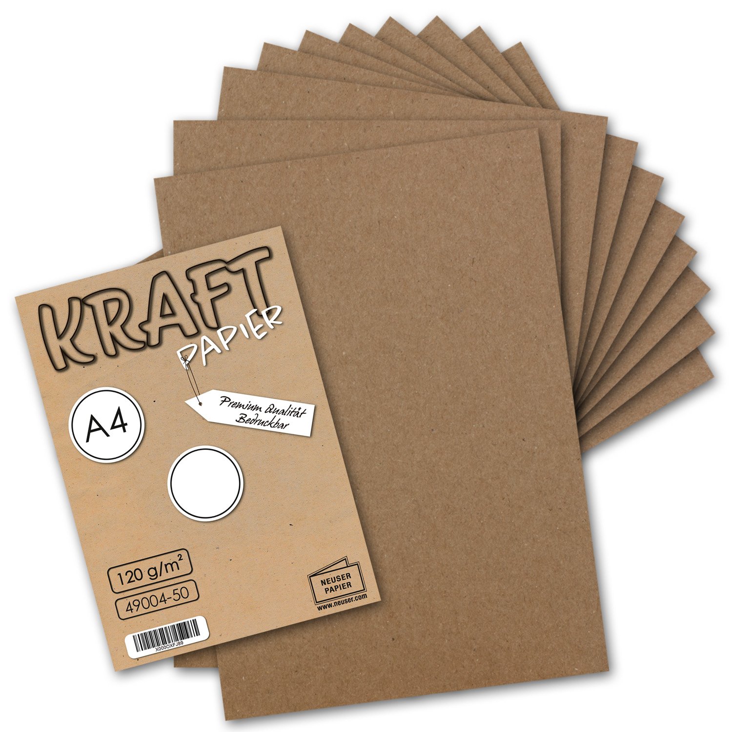 Neuser 50 Sheets of Kraft Paper Vintage I A4 120 G M Nature Brown Recycled, 100% Organic Letter Sheet Environmental by Gustav Neuser