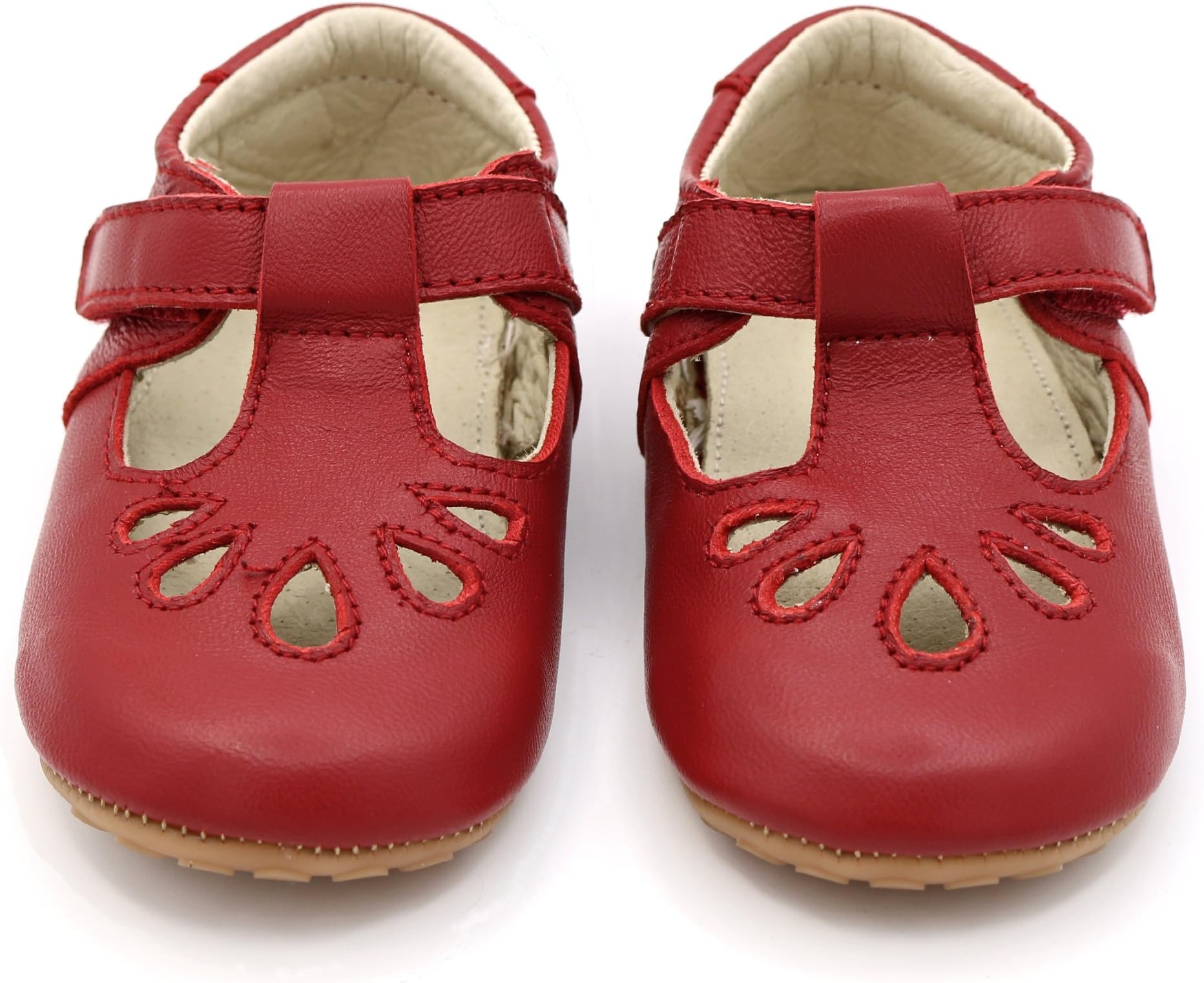 Leather T-bar First Walking Shoes. Baby and Toddler Girls Shoes. Non-Slip. Navy and Red. (Child UK 3-7)…