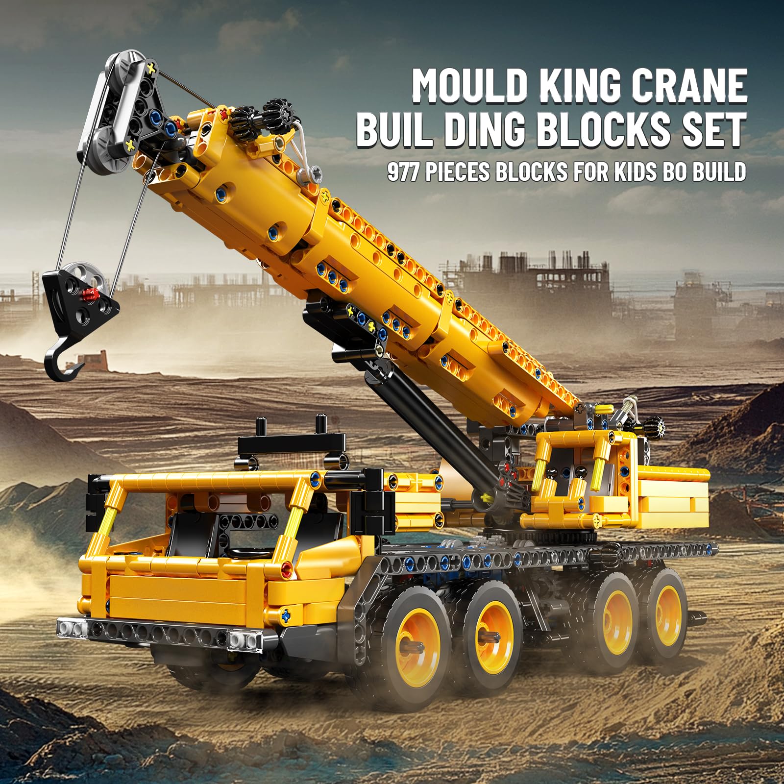 Mould King 17058 Technik Kran-LKW Bauset, 997 Teile Spielzeug Set aus Kran und LKW, Mobiler Baukran Geburtstag für ab Erwachsene (Statische Version) 2
