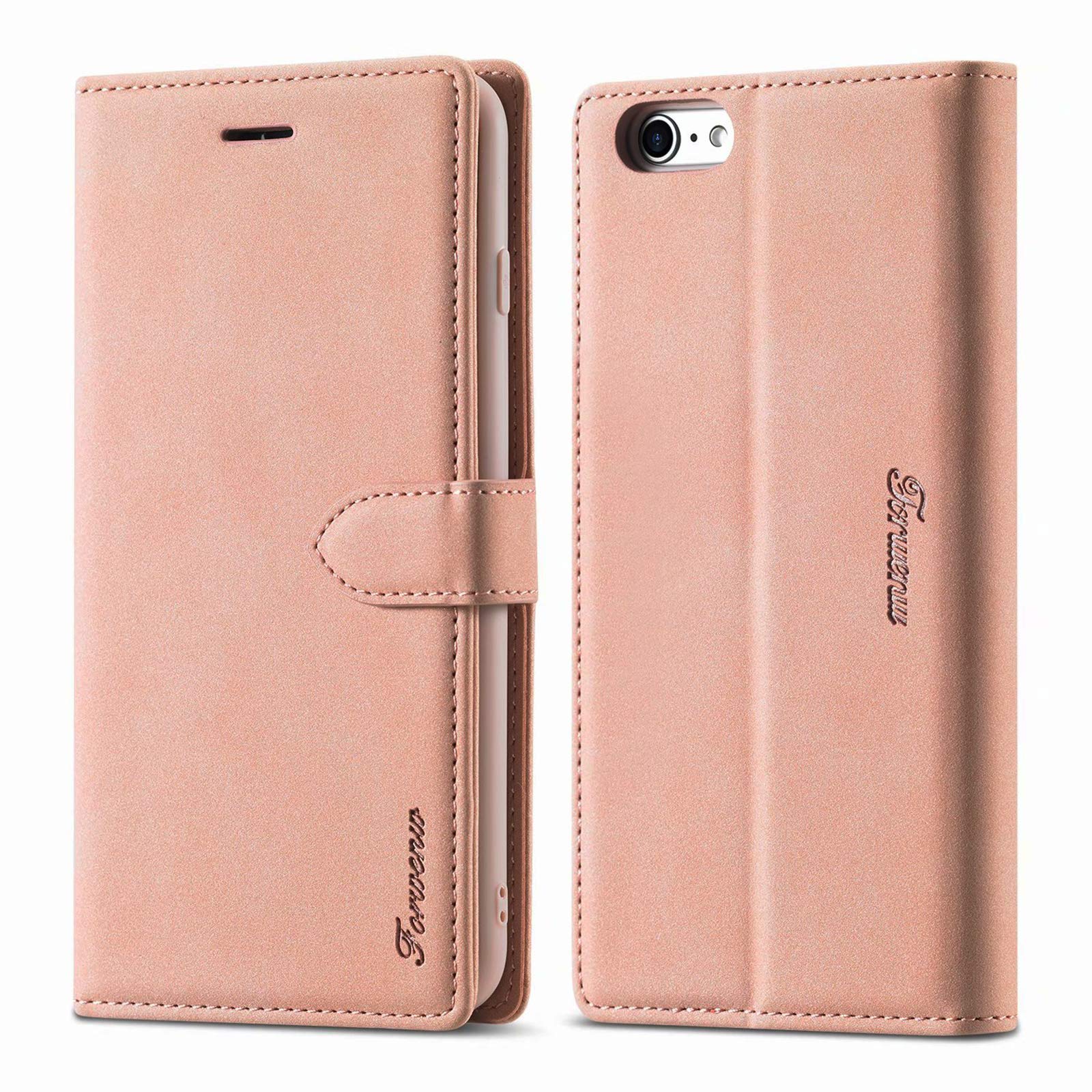 LOLFZ Wallet Case for iPhone 6, for iPhone 6S Case, Premium Leather Case Card Holder Kickstand Magnetic Closure Flip Case Cover for iPhone 6 iPhone 6S - Rose Gold