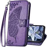 KRHGEIK for Samsung Galaxy S25 Edge 5G Phone Case Wallet,Women Flip Folio Butterfly Embossed PU Leather with Credit Card Holders Kickstand Wrist Strap Purse Cover (Purple)