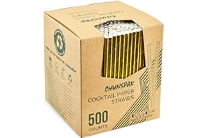 Chunspak 5.75 Inch Disposable Short Gold Paper Straws & Stirrers, Sipping Stir Sticks (500 Counts) - for Cocktail, Short Drinks, Wedding, Party, Bars, Restaurants