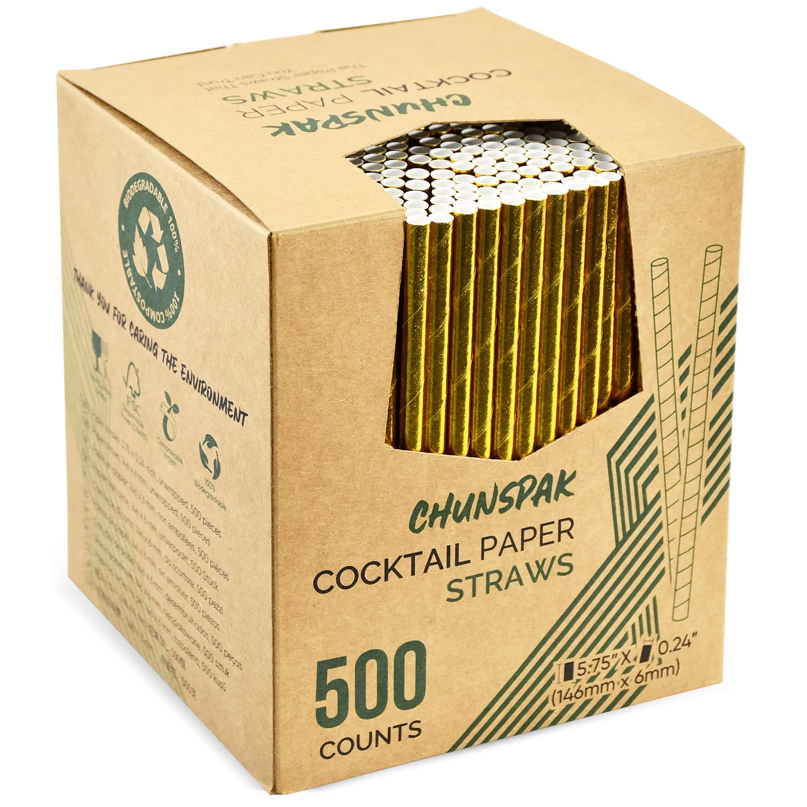 Photo 1 of Chunspak 5.75 Inch Disposable Short Gold Paper Straws & Stirrers, Sipping Stir Sticks (500 Counts) - for Cocktail, Short Drinks, Wedding, Party, Bars, Restaurants