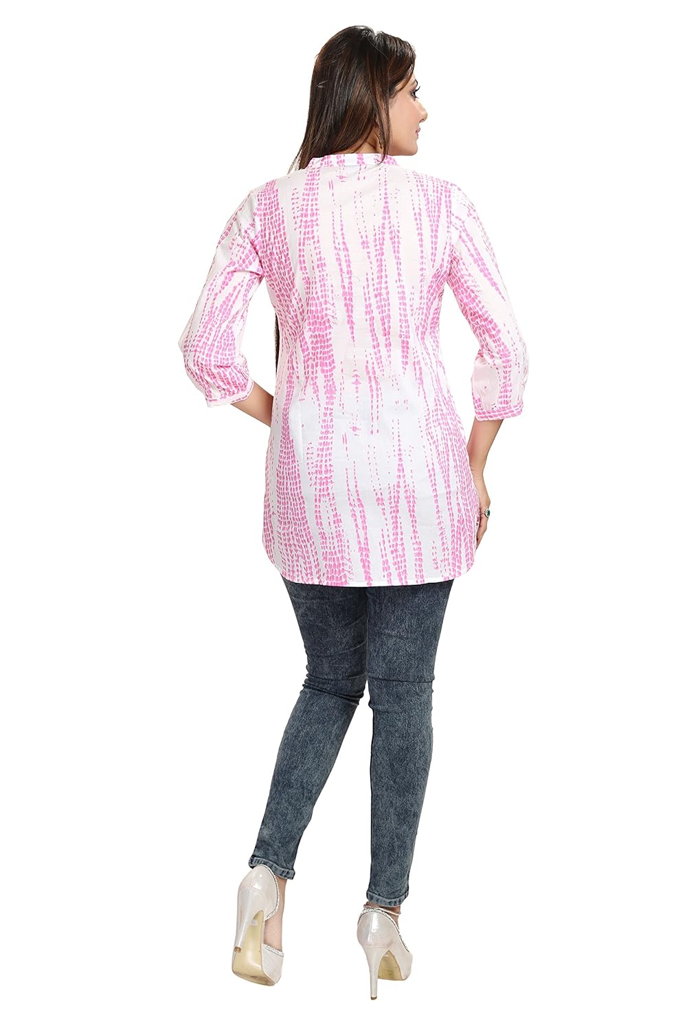 dragaon- white and pink cotton shibori print women short kurta