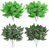 Zeyune 48 Pcs Silk Leather Leaf Fern, 4 Styles Greenery 15.8" 14.6" | Artificial Leaves for Wedding Bouquet, Floral Filler Bulk, Garden Room Cemetery Decor, Spring Stems Arrangements