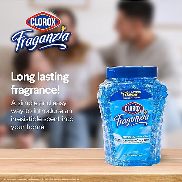 CLOROX FRAGANZIA CRYSTAL BEADS AIR FRESHENER VALUE PACK | LONG-LASTING AIR FRESHENER BEADS | GEL BEADS AIR FRESHENER IN MORNING SKY SCENT FOR HOME, BATHROOM, OR CAR 12 OZ TWIN PACK (24 OZ TOTAL)