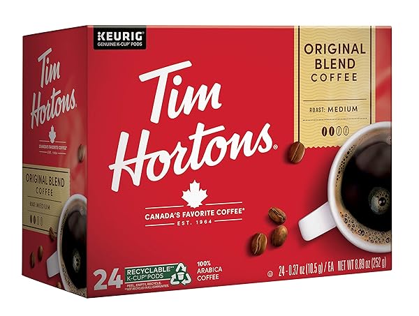 TIM HORTONS ORIGINAL BLEND, MEDIUM ROAST COFFEE, SINGLE-SERVE K-CUP PODS COMPATIBLE WITH KEURIG BREWERS, 24 COUNT(PACK OF 1)(PACKAGING MAY VARY)