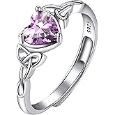 925 Sterling Silver Good Luck Celtic Twisted Knot/Claddagh Heart Birthstone Ring, Thin Delicate Adjustable Promise Engagement Ring Irish Jewelry for Women