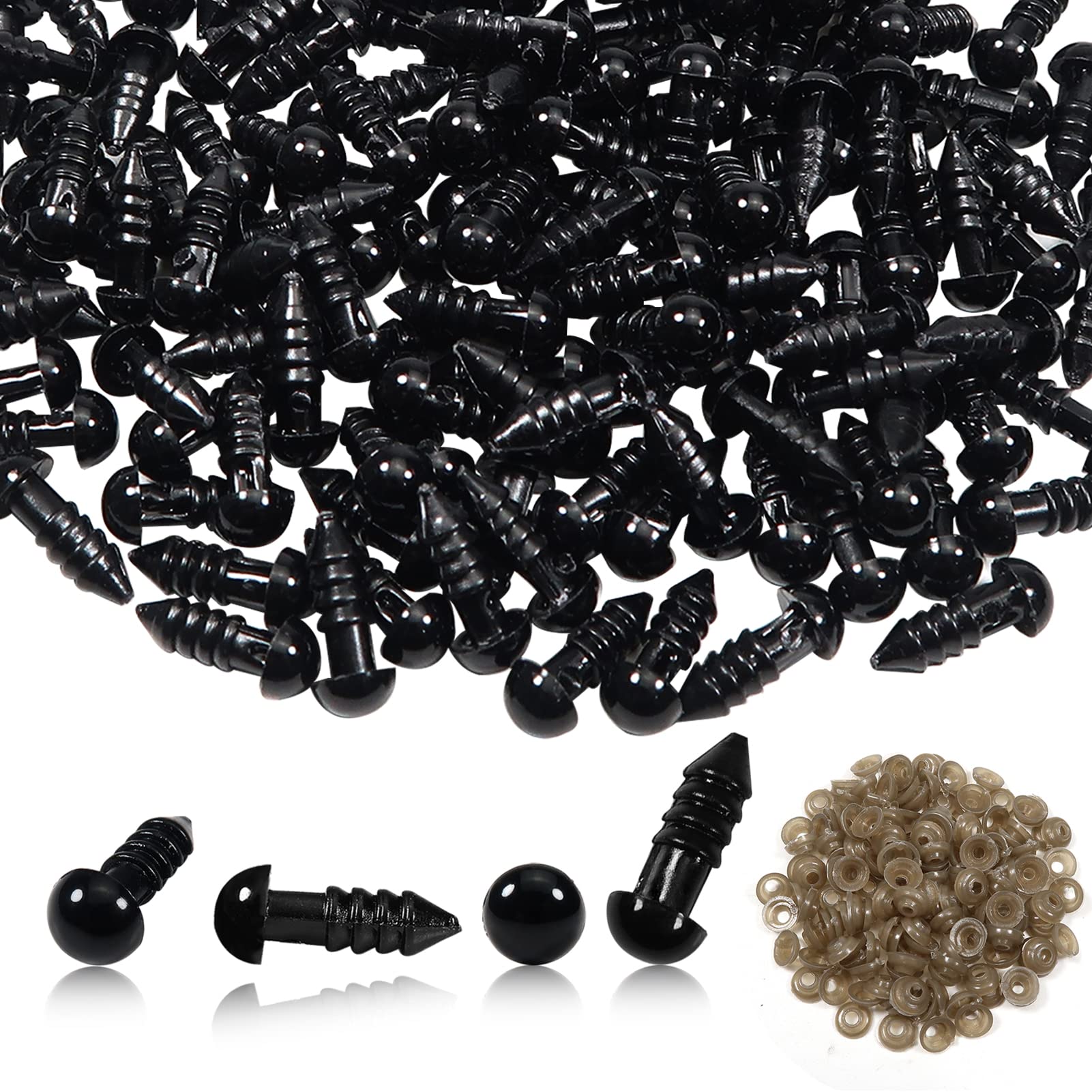 TOAOB 50pcs 6mm Safety Eyes for Crochet Black Plastic Dolls Eyes Crochet Eye with Washers for Amigurumi Doll Making DIY Craft Plush Animals