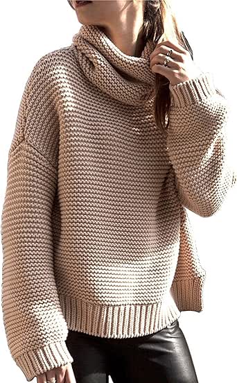 B dressy Fashion Women's Long Sleeve Turtleneck beige Knit Pullover Sweater As PictureX-Large at 