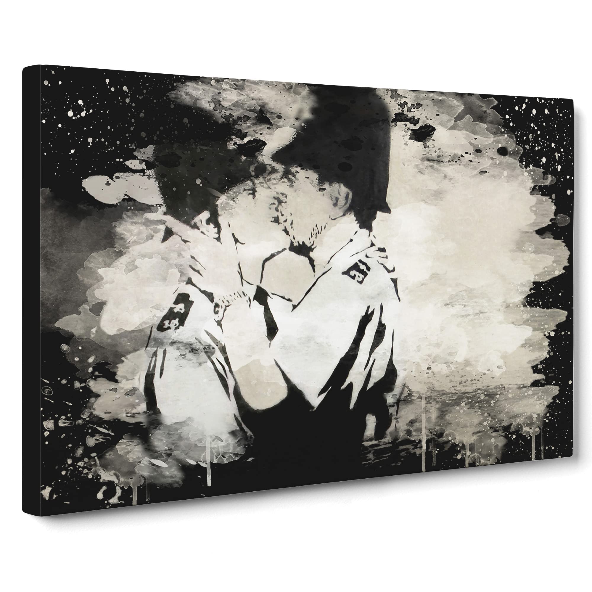 Banksy Kissing Police Policeman Graffiti Wall Art Modern CB Canvas Print | Gallery Wrapped 30mm Frame Wall Art | 20x14 inches | Ready to Hang | Eclectic Picture | Living Room Bedroom Lounge Office