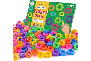 KLT Fidget Rings Sensory Toys for Kids: 50 Pack Textured Sensory Rings - Bulk Fidget Toys for Autism Stress Relief- Quiet Classroom Prizes Treasure Box Stocking Stuffers