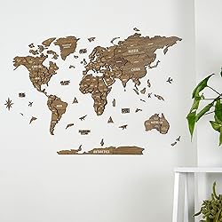 Multilayered 3D Wooden World Map, Travel Map with