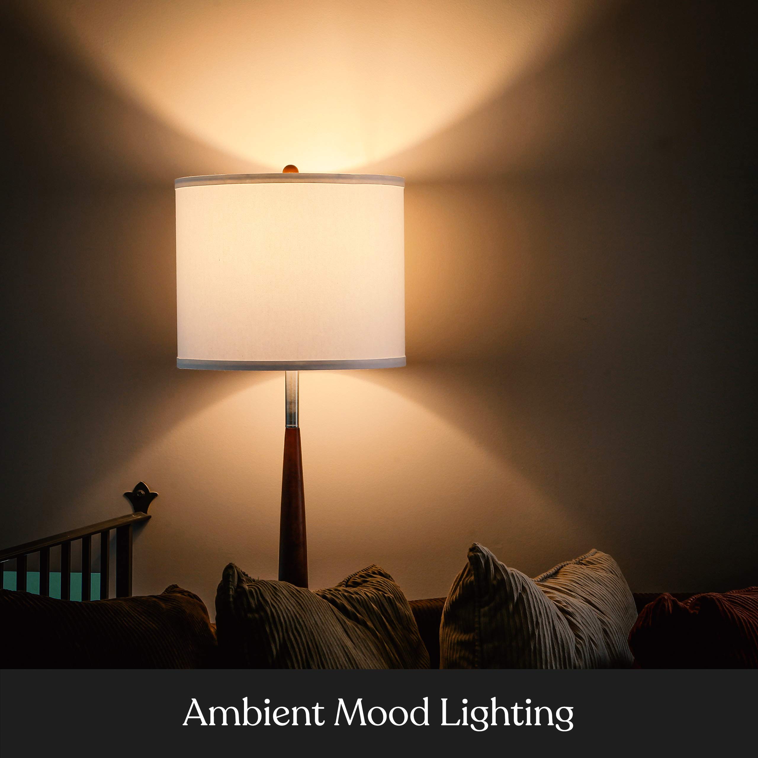 Brightech Lucas LED Floor Lamp, Modern Light for Living Rooms & Offices, Great Living Room Décor with Drum Shade & Handsome Wood Finish, Bohemian Standing Lamp for Bedroom Reading