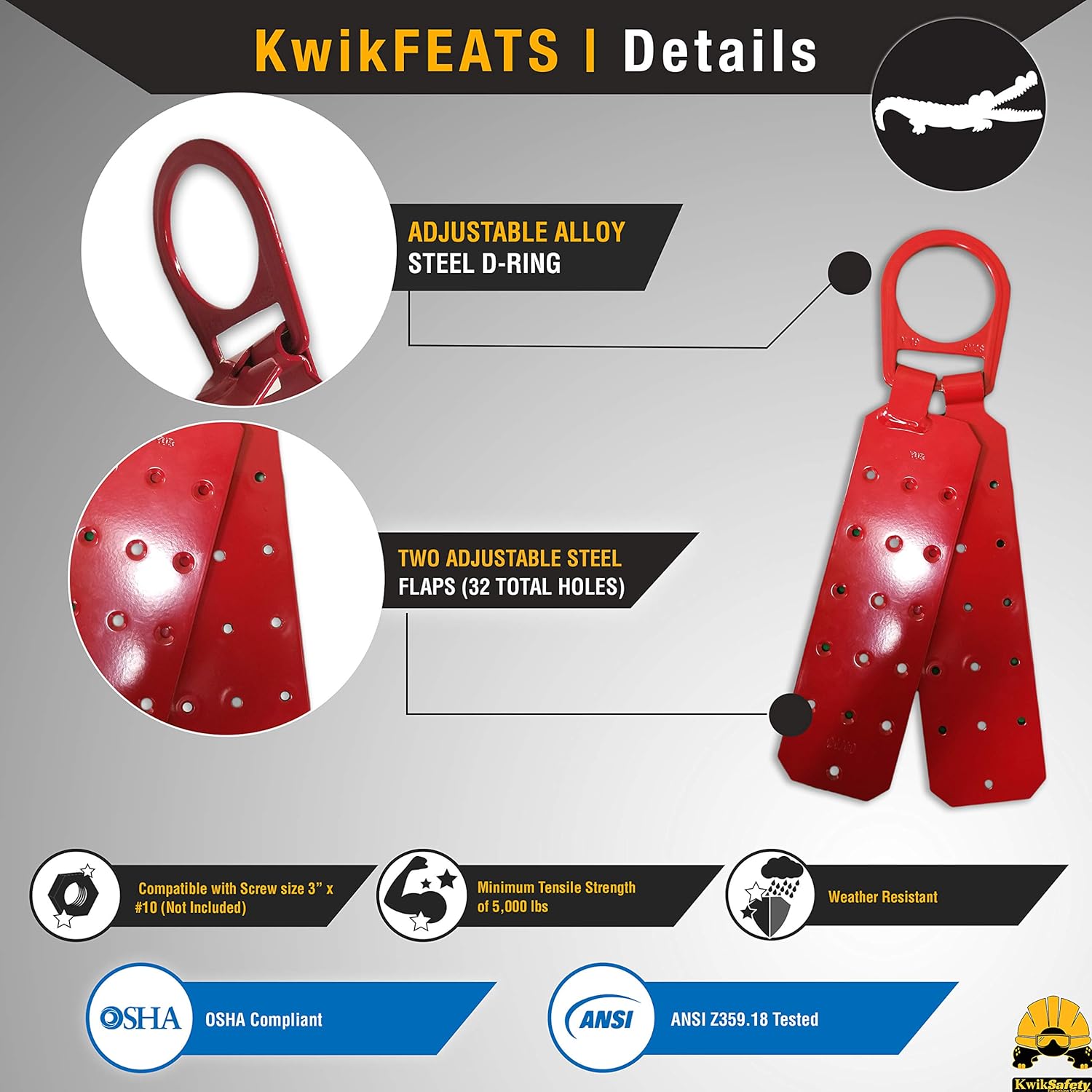 KwikSafety (Charlotte, NC) GATOR KIT |Temporary Reusable Roof Anchor, 50’ Vertical Lifeline Rope 1D Ring Full Body Safety Harness Tool Lanyard | ANSI OSHA PPE Fall Protection Arrest Equipment Roofing - - 