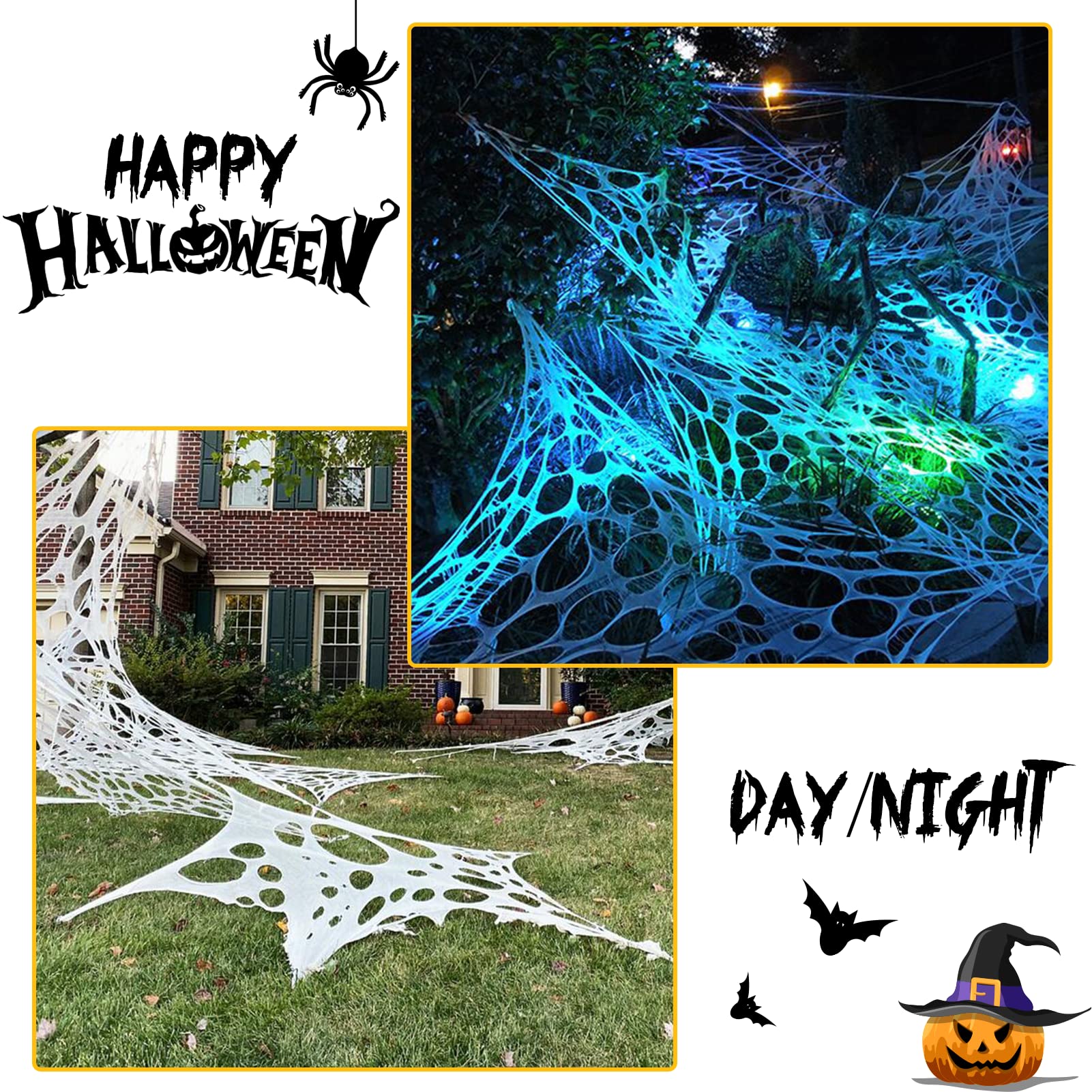 JOYSELLER Spider Web Halloween Decorations Outdoor, Stretchy 450 sqft Halloween Spider Web, Cut-Your-Own Flexible Spider Webbing for Haunted House, Porch, Yard & Party (Spiders Not Included)