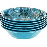 Radiance Teal Melamine 7.5" All Purpose Bowl Set of 6 – Deep Break-Resistant Bowls for Salad, Soup, Pasta, Snacks – Dishwasher Safe, Indoor/Outdoor Use, Coastal Style Dinnerware