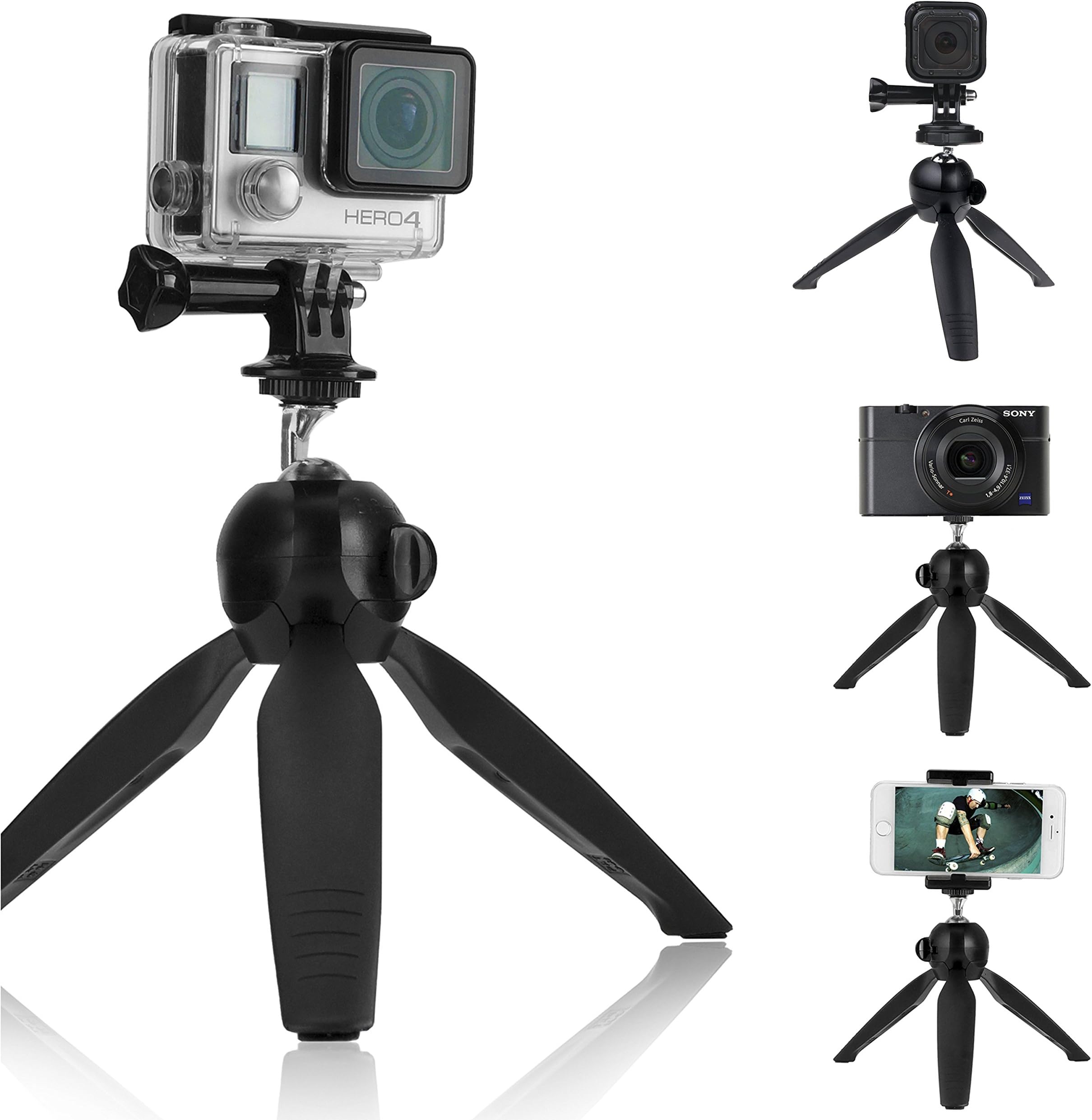 CamKix Premium 3in1 Tripod Base & Hand Stabilizer Grip Compatible with GoPro Hero 8 Black, 7, 6, 5, Black, Session, Hero 4, Session, Black, Silver, Hero+ LCD, 3+, 3, DJI Osmo Action Cams & Smartphone