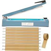 Impulse Heat Sealer 16 Inch Mylar Bag Sealer Heat Seal Machine, 110v Manual Heat Sealer for Plastic/Poly/Cookie Bags, 8 Replacement Parts &amp; Teflon Cloth Strip(2 Round Cutter Lines Included)