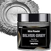 Silver Mica Powder Pigment (100g) -Cosmetic Grade Metallic Mica Powder for Epoxy Resin, Lip Gloss, Soap,Candle Making,Bath Bombs,Tumblers, Jewelry, Dyes, and DIY Crafting Projects(Silver Grey, 3.5oz)