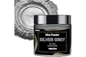 BIJIZME Silver Mica Powder Pigment (100g) -Cosmetic Grade Metallic Mica Powder for Epoxy Resin, Lip Gloss, Soap,Candle Making,Bath Bombs,Tumblers, Jewelry, Dyes, and DIY Crafting Projects(Silver Grey, 3.5oz)