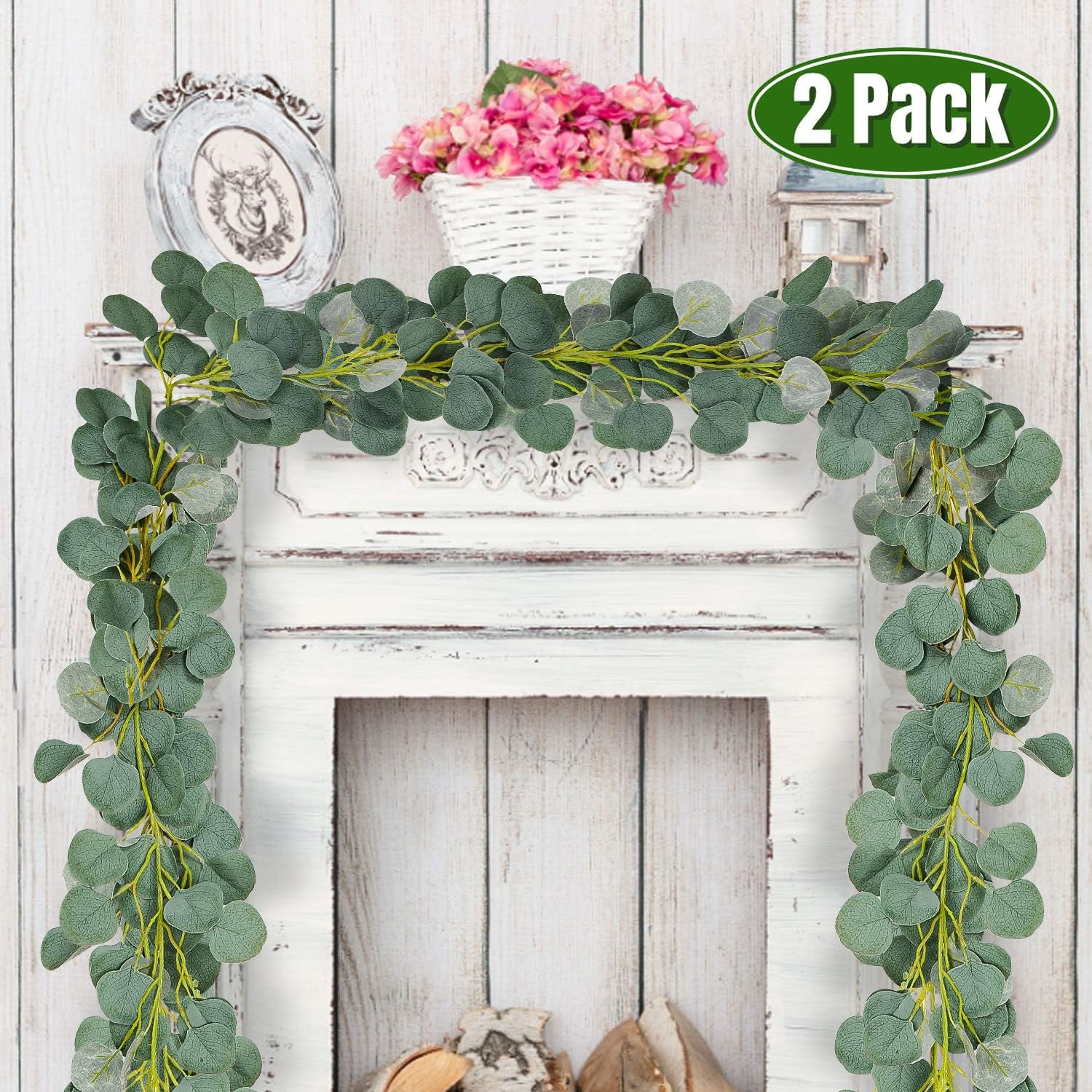 Whaline 12ft Artificial Eucalyptus Garland, Faux Silk Eucalyptus Vines Leaves Handmade Greenery