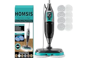HOMSIS Steam Mop Scrub Floor Steamer: Hardwood Tile Laminate and Vinyl Hard Surface Floor Cleaning Scrub Steam Mop - Electric Power Spin Steam Floor Cleaner Scrubbing Mopping Floor Steamer for All Floors