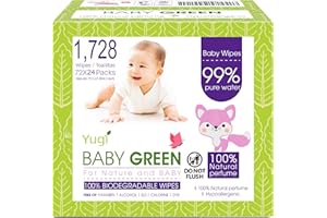 YUGI BABY GREEN Yugi Green Baby Wipes with Essential Oils for Sensitive Skin & Nose Wipe. Plant-Based, and Organic, Plastic FREE, 1,728 Count (24 Packs of 72)