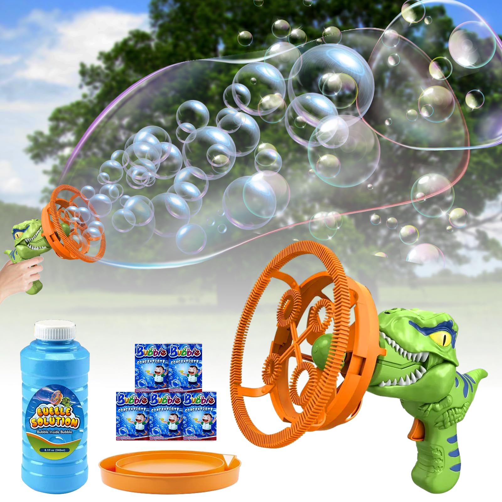 Bubble Machine, Dinosaur Bubble Gun for Kids Electric Bubble Blower Bubble in Bubble Portable Bubble Blower with Bubble Solution Automatic Bubble Maker Outdoor Toys for Wedding Garden Party (Green)