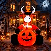 Soulchen 5FT Halloween Inflatable Highland Cow Outdoor Decorations with Witch Hat Holding Pumpkin Built-in LED Lighted Halloween Blow up for Yard Garden Lawn Holiday Party Decor
