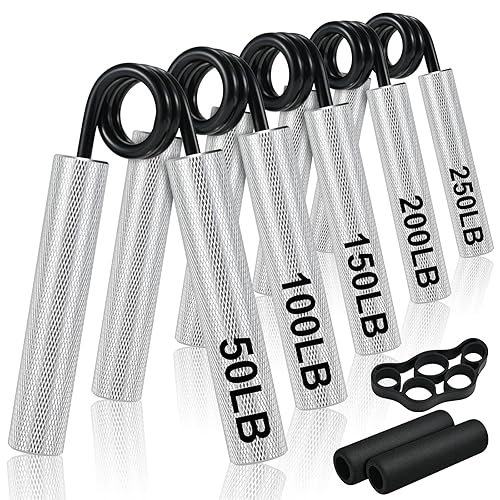 ECCOGREAT Grip Strength Trainer Set(50-250LB), Metal Hand Grip Strengthener for Muscle Building, Forearm Strengthener for Stress Relief, Hand Strengthening Devices for Office & Home Fitness(Silver)