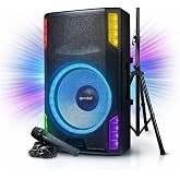 Gemini 15" PA Speaker &amp; Stand, 1800 Watts, LED Lights (GSP-L5500PK) | 126dB 15" powered PA with stand, mic &amp; LED - 3-ch mixer, 6 EQ presets - Bluetooth - wheels &amp; handle