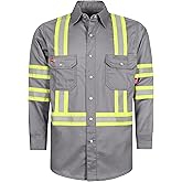 TICOMELA FR Shirts for Men High Visibility/Hi Vis Flame Resistant/Fire Retardant Shirt 6.5oz Men's Welding Shirts