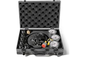 SIXCOW GK-01 Hydraulic Nitrogen Pressure Gauge Test Kit, Nitrogen Accumulator Gas Charging Tools, Nitrogen Inflation Kit, 0-400 BAR/6000 PSI, w/ 7 Couplings, 3 Pressure Gauges 1 Gas Hose, 1 Main Valve Body