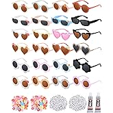 Kanayu 326 Pcs Kids Sunglasses DIY Kit Includes 24 Pair Round Flower Sunglasses with 200 Letter Bead 2 Glue 100 Daisy Charm