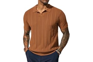 PJ PAUL JONES Mens Polo Shirts Regular Fit Textured V-Neck Knit Golf Polos