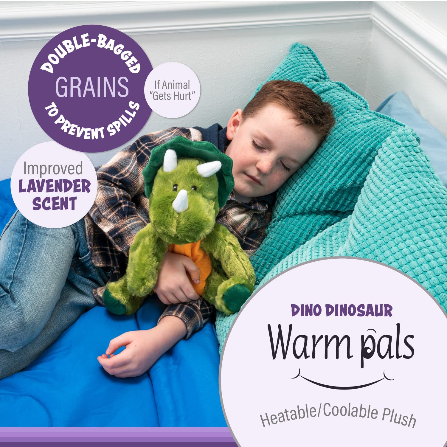 1i4 Group Dino Dinosaur - Microwavable & Weighted Plush Stuffed Animal - Heated Plushie for Warmth - Cute, Soft, Cozy Toy for Adults & Children (Boys, Girls, & Toddlers) by Warm Pals