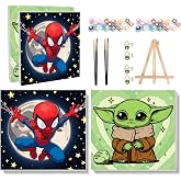 2 Pack Cartoon Paint by Numbers Kit for Kids with Frame Wooden Easel | Cute Kids Paint by Numbers Ages 4 8 12 for Girls Boys Gifts, Easy DIY Acrylic Oil Painting for Home Wall Decor (8x8 inch)