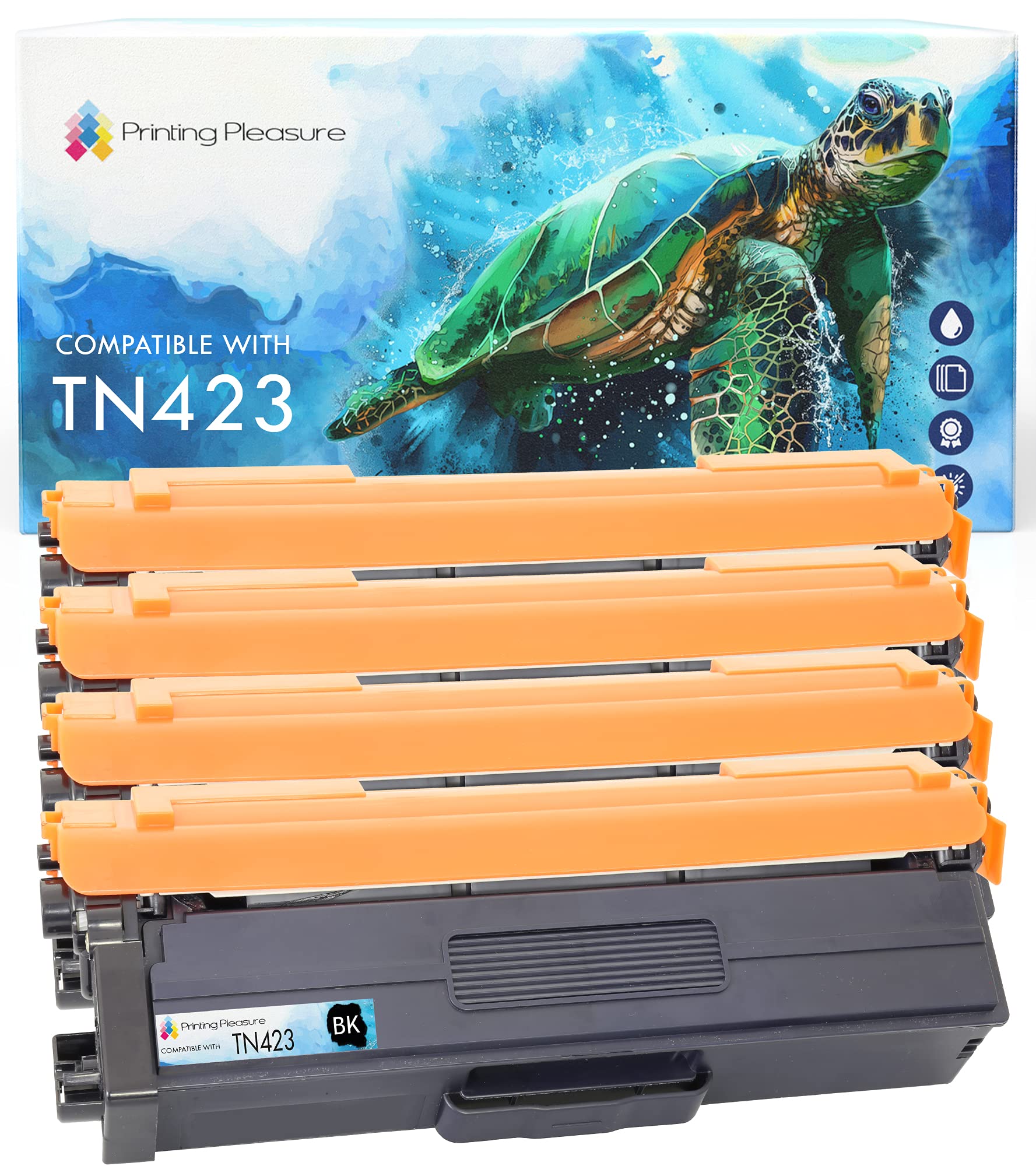 Printing Pleasure 4 (FULL SET) TN-423 Toner Cartridges compatible with Brother MFC-L8690CDW MFC-L8900CDW HL-L8260CDW HL-L8360CDW HL-L9310CDW DCP-L8410CDW - Black/Cyan/Magenta/Yellow, High Yield