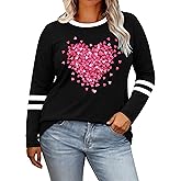 CAZYCHILD Valentine Shirts for Women Valentine's Day Love Heart Graphic Long Sleeve Tee Tops