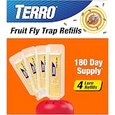 TERRO Fruit Fly Trap Refills, 4 Pack Liquid Bait Replacement for Home | Food-Based Liquid Lure, Non-Staining, Fast-Acting, 180 Day Supply, No Mess, Fruit Fly Bait Indoor
