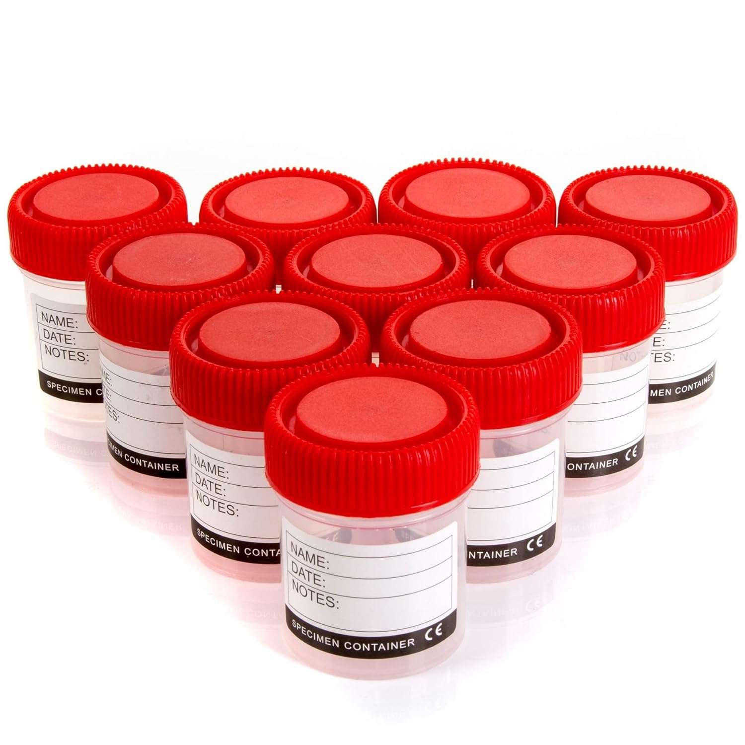 10x Transparent Specimen Containers With Label Sides Red Sample Pot